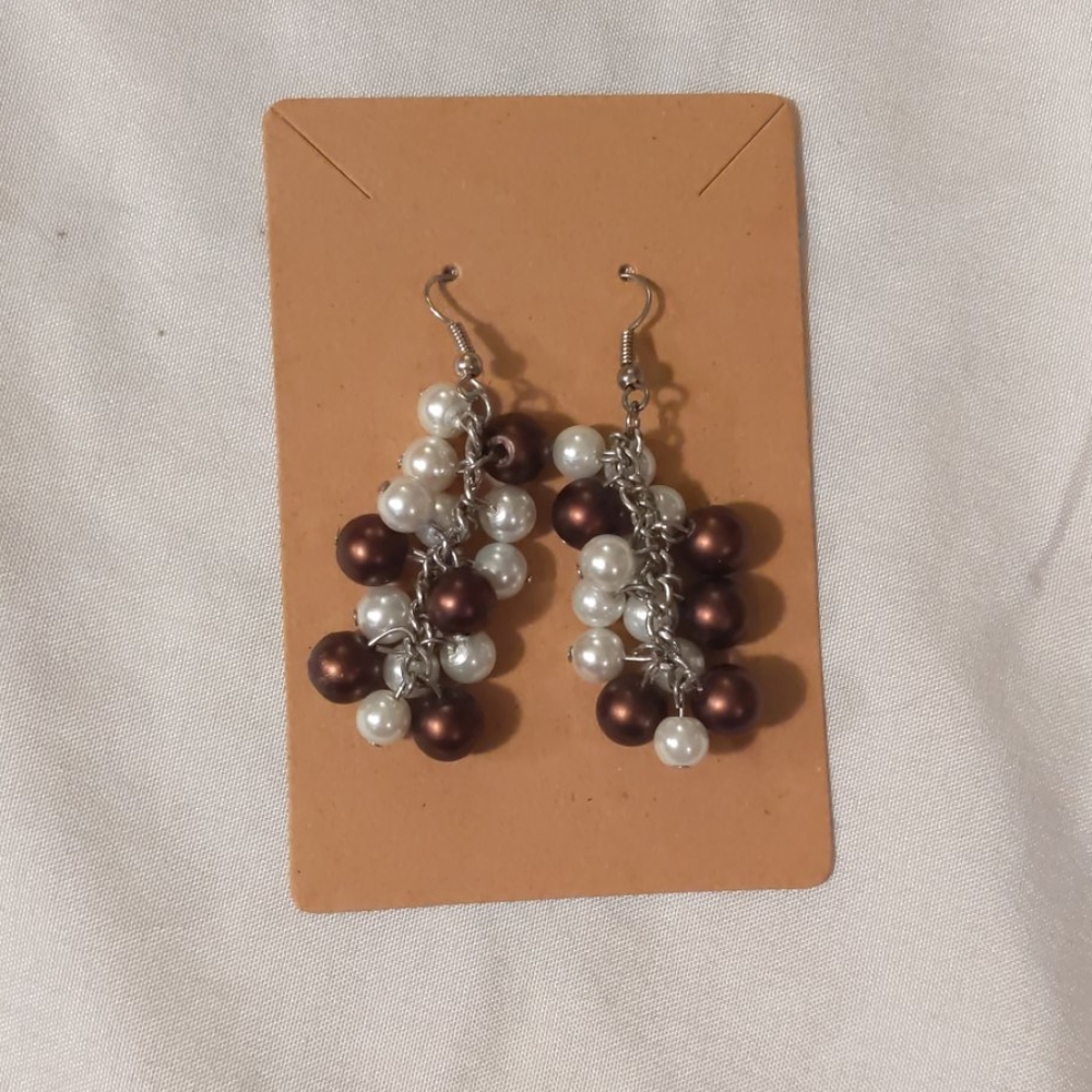Handmade Brown & White Drop Earrings